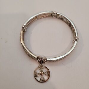 Serenity Prayer Bracelet Womens Silver‎ Tone Stretch Filigree Charm AA 12 step